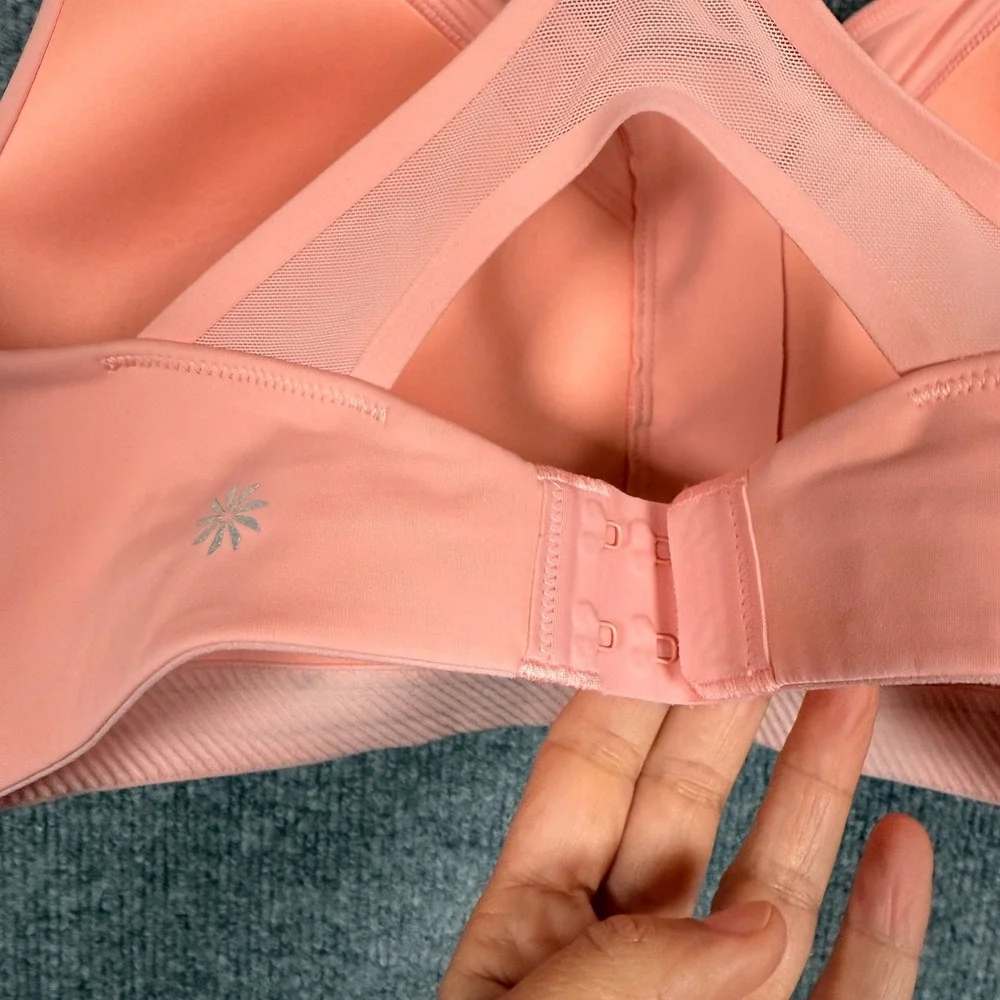 Athleta Womens Size 36D‎ Sports Bra Peach Orange Advance Zip Front Racerback